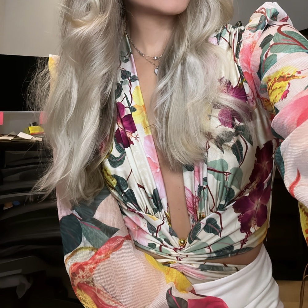 PatBO Vibrant Floral Wrap Blouse